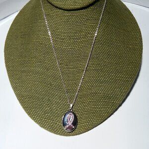 Women`s avon silver tone pink breast cancer locket
